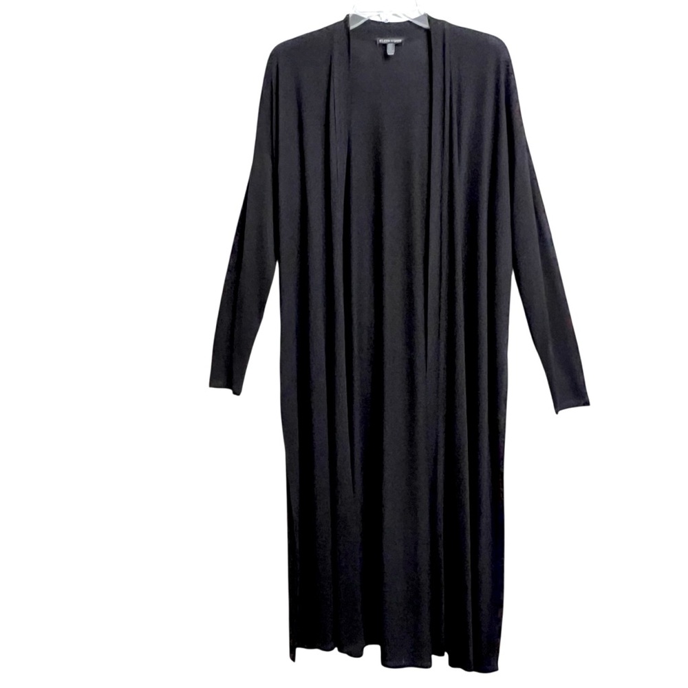 Eileen Fisher Minimalist Cardigan Duster Womens XS Black Stretch Side Slits